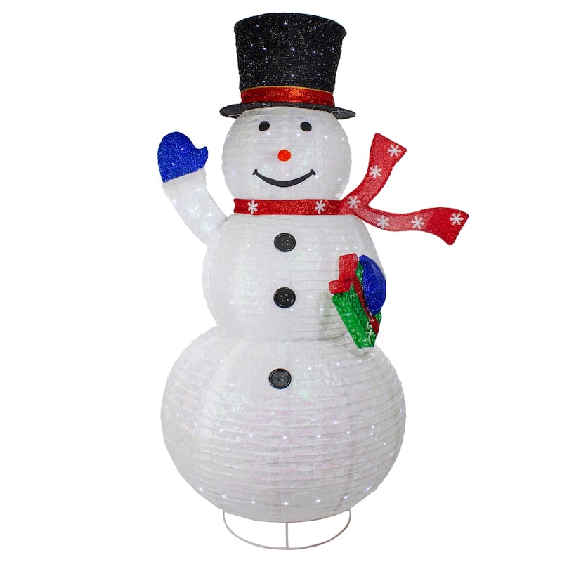 71" LED Lighted White Iridescent Twinkling Snowman Outdoor Christmas Decoration