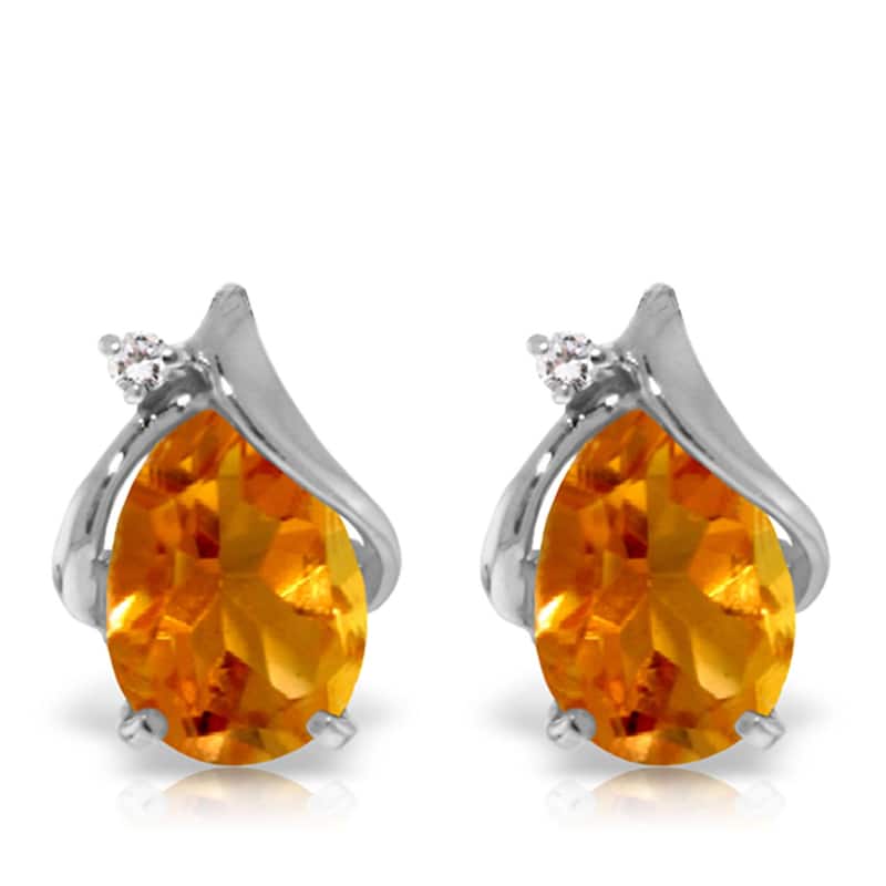 3.26 Carat 14K Solid Gold Stud Earrings Diamond Citrine Jewelry - White