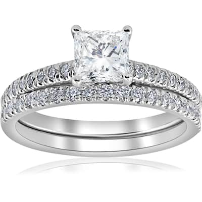 VS 1.90 Ct Princess Cut Diamond Wedding Engagement Ring Set White Gold Lab Grown