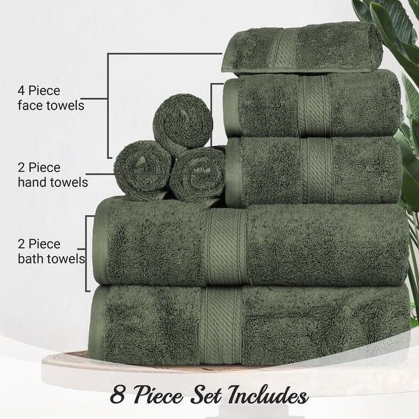 dimension image slide 10 of 10, Egyptian Cotton 8 Piece Ultra Plush Solid Towel Set by Miranda Haus