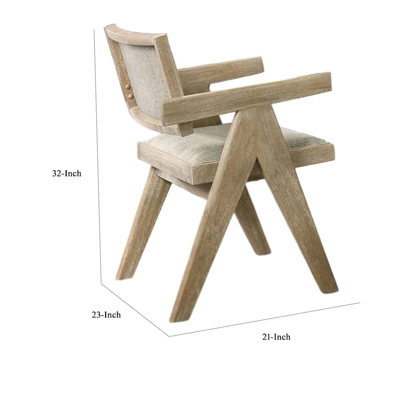 Gexy Dining Side Chair Set of 2, Brown Oak Veneer, Gray Polyester Seat