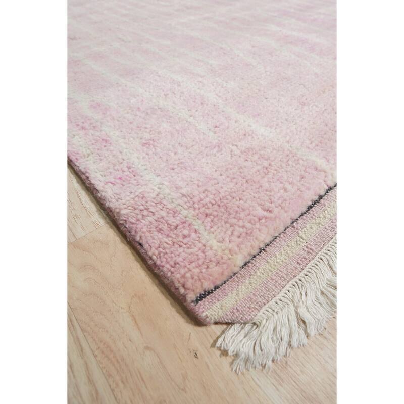 Pink Hand Knotted Wool Moroccan Rug, 10' x 14', plush cozy floor accent - L