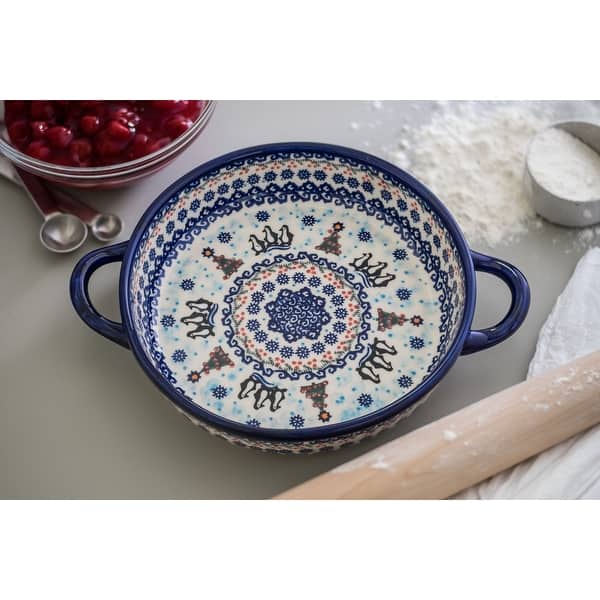 slide 2 of 15, Blue Rose Polish Pottery 152 Vena Small Round Baker with Handles