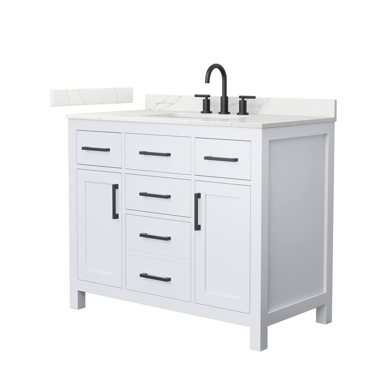 Wyndham Collection WCG2424-42S-QTZ-US3MXX Beckett 42" Free Standing - White / Giotto Quartz Top / Matte Black Hardware