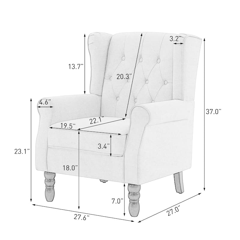 Button Tufted Armchair Wingback Wood legs Accent Chairs (Set of 2)