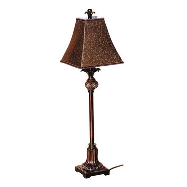 32 Chesterfield Antiqued Copper Buffet Lamp With Chocolate 32 Chesterfield Antiqued Copper Buffet Lamp With Chocolate Brocade Fabric Shade Brown