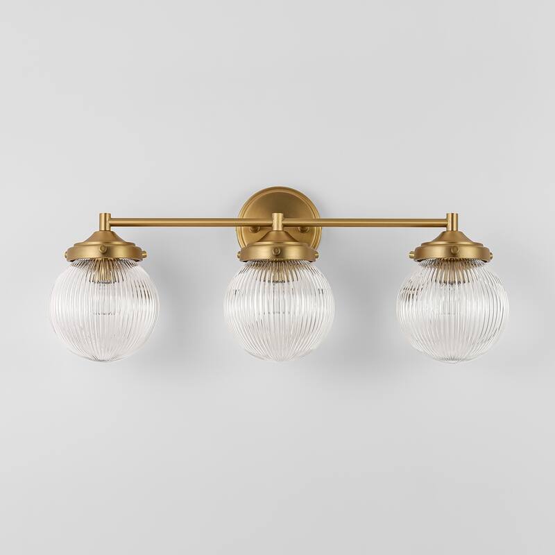 3-Light Modern Linear Ribbed Clear Glass Globe Bubble Bathroom Vanity Light over Mirror - 24.4 in. W x 9.6 in. H x 6.6 in. D