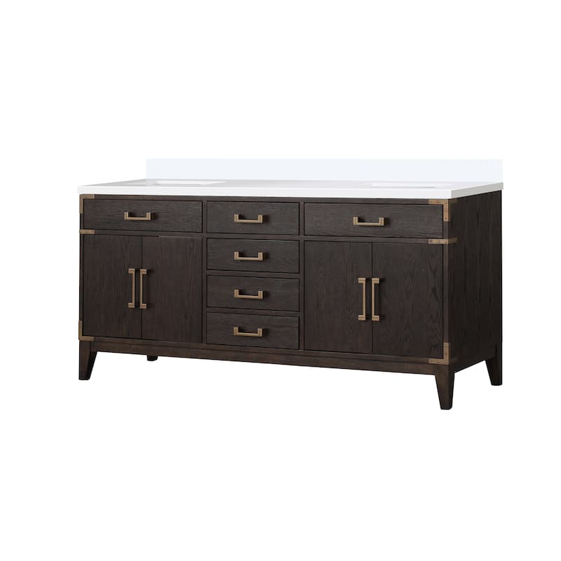 Laurel 60 in W x 22 in D Black Oak Double Bath Vanity and White Quartz Top