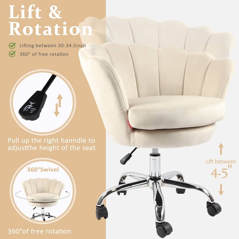 VANITII Accent Chair Swivel Vanity Chair Office Desk Chair With Wheels Modern Height Adjustable Pink/Grey/White