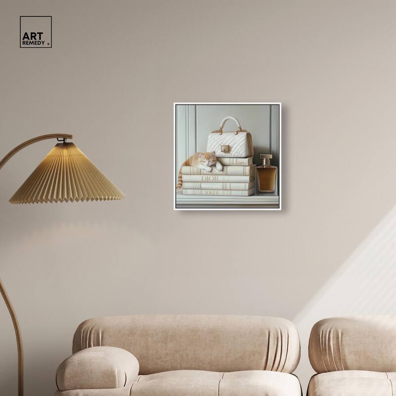 Ivory Books and Kitten Canvas by Art Remedy