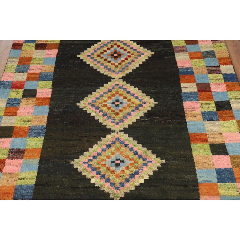 Checkered Muli-Color Moroccan Oriental Area Rug Handmade Wool Carpet - 6'0" x 7'10"