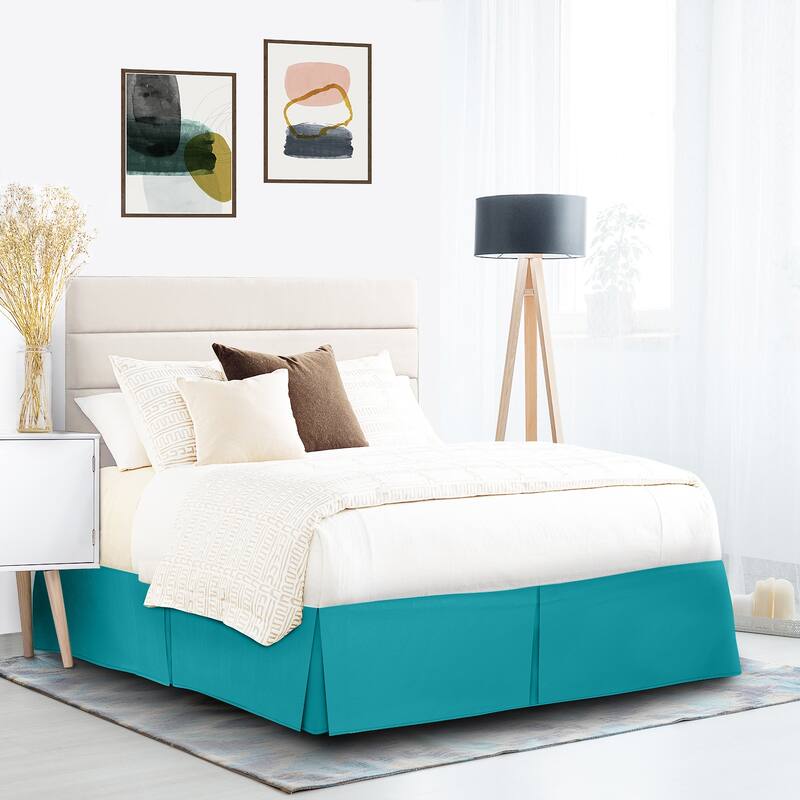 Clara Clark Pleated Bed Skirt-14 inch Tailored Drop - Soft Double Brushed Premium Microfiber Ruffle Bed Skirt - Includes 8 Pins - Teal - Full