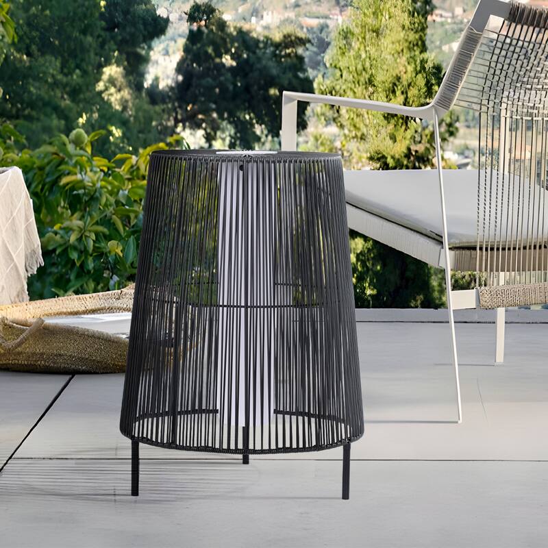 2-Pack Outdoor Rattan Solar Light Patio Floor Lamp