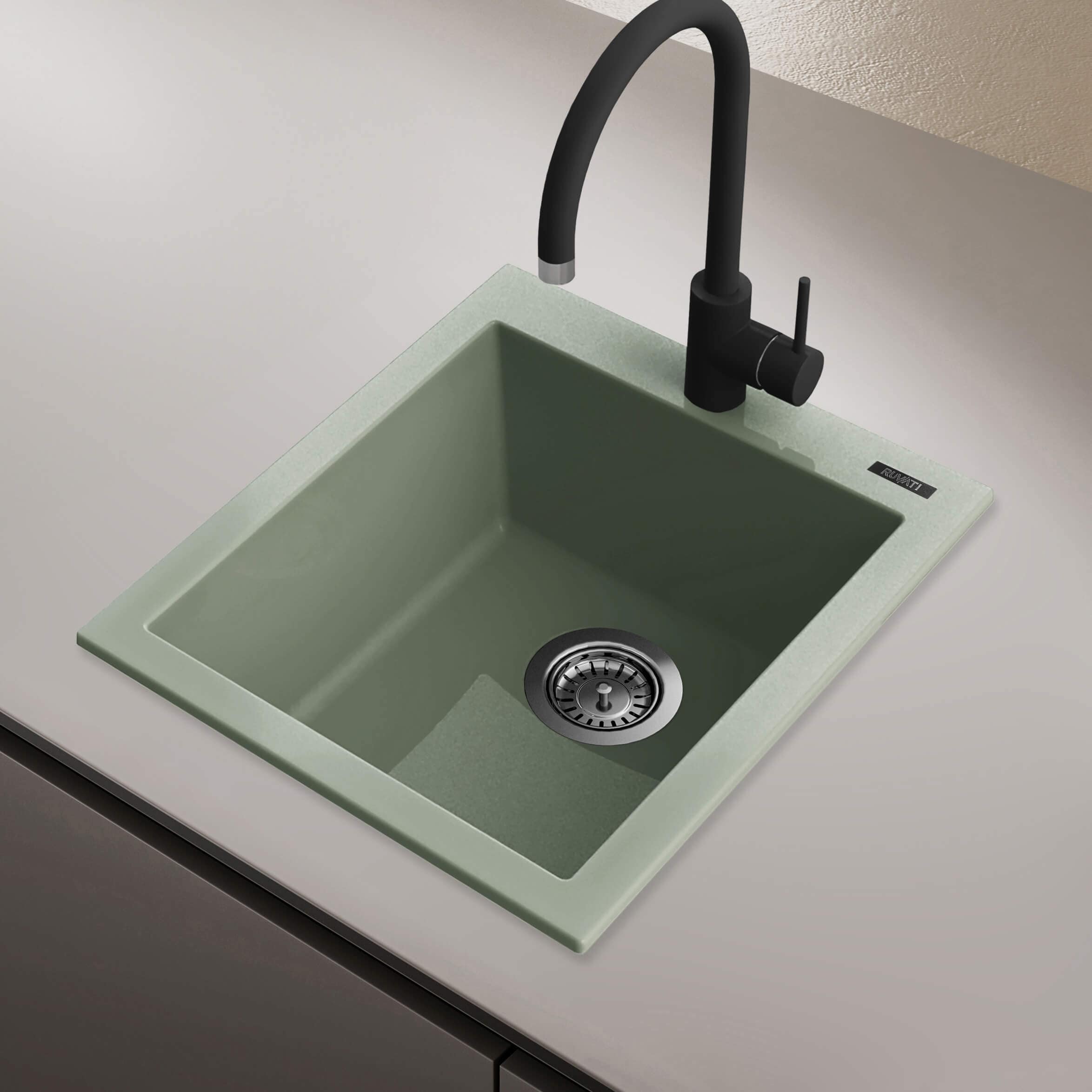 Ruvati 16 x 20 inch epiGranite Drop-in Topmount Granite Composite Quartz Single Bowl Wet Bar Prep Sink - Sage Green - RVG1016SG