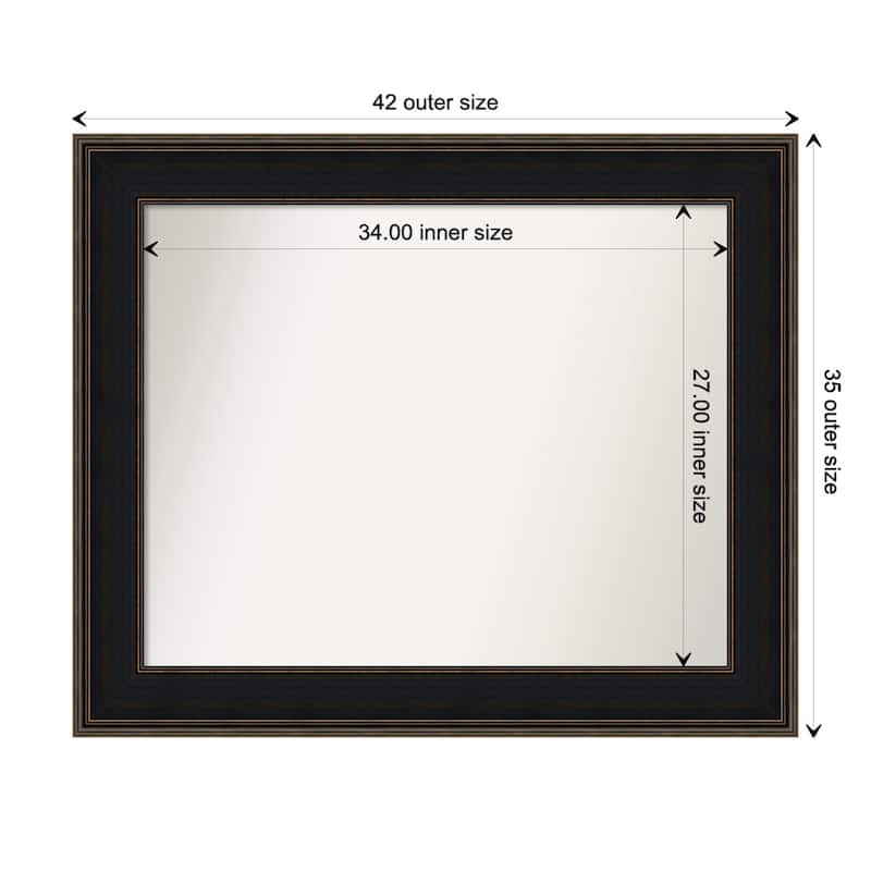 Mezzanine Espresso Framed Non-Beveled Custom Wall Mirror, Bathroom Vanity Mirror - Outer Size: 41.75 x 34.75