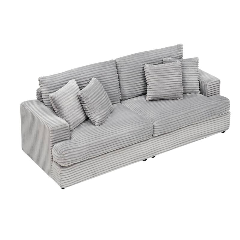Corduroy Loveseat Sofa with 4 Pillows & Cushions, Upholstered Deep Seat Sofa wSolid Wood Base Frame Recliner Sofa Couch