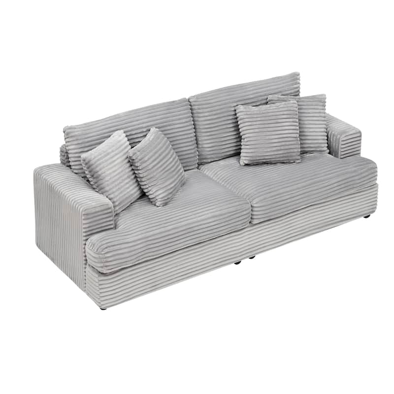 Corduroy Upholstered 3 Seater Sofa, Oversized Cloud Deep Seat Couch with 4 Lumbar Pillows, Loveseat for Living Room, Apartment