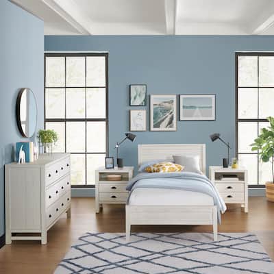 Windsor 4-Piece Panel Twin Bed, 2 Nightstands and 6-Drawer Dresser