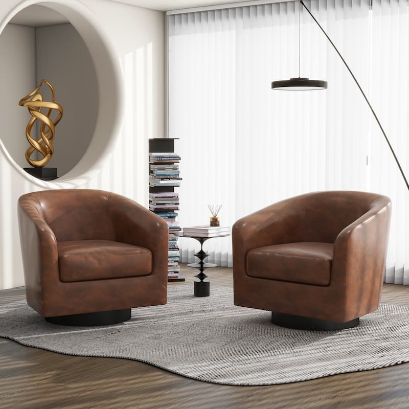 Modern Round Swivel Accent Chair Set of 2 Barrel Chair for Living Room