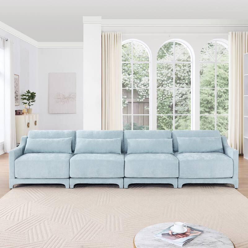 Chenille Upholstered Sofa with Lumbar Pillows