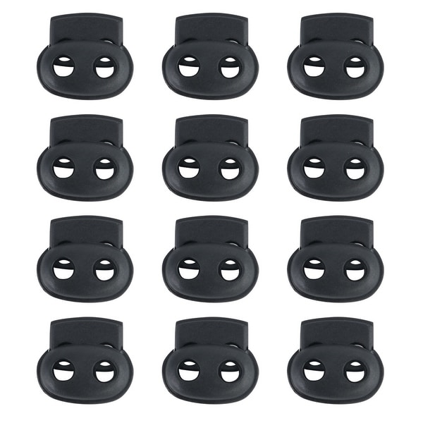 Plastic Cord Locks End Toggle Double Hole Spring Stopper Fastener Slider Toggle End(Black,10 PCS)