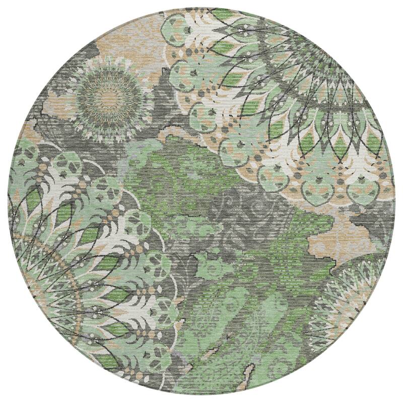 Machine Washable Indoor/ Outdoor Traditional Pinwheel Chantille Rug