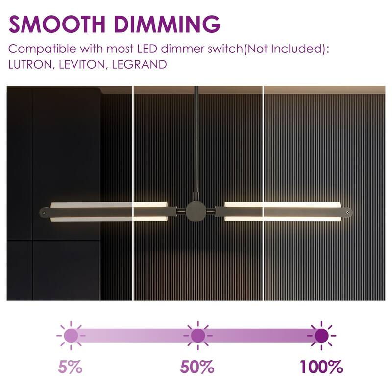 2-Light Modern Linear Dimmable Integrated LED 3000K Warm Light Kitchen Island Pendant Light