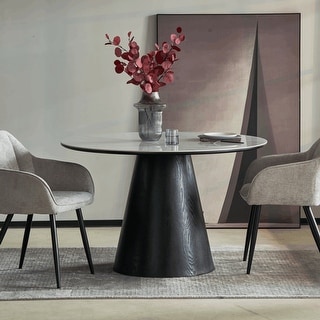 47" Round Dining Table with Sintered Stone Top and Ash Wood Base Riven ...
