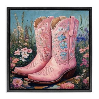 Stupell Wildflower Pink Cowgirl Boots Framed Floater Canvas Wall Art ...