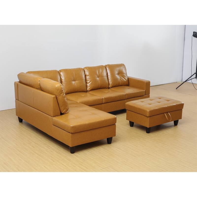 KISRAIS 103" Wide 3-Piece Vegan Leather Sectional Sofa Set - 103.5"W*74.5"D*35"H