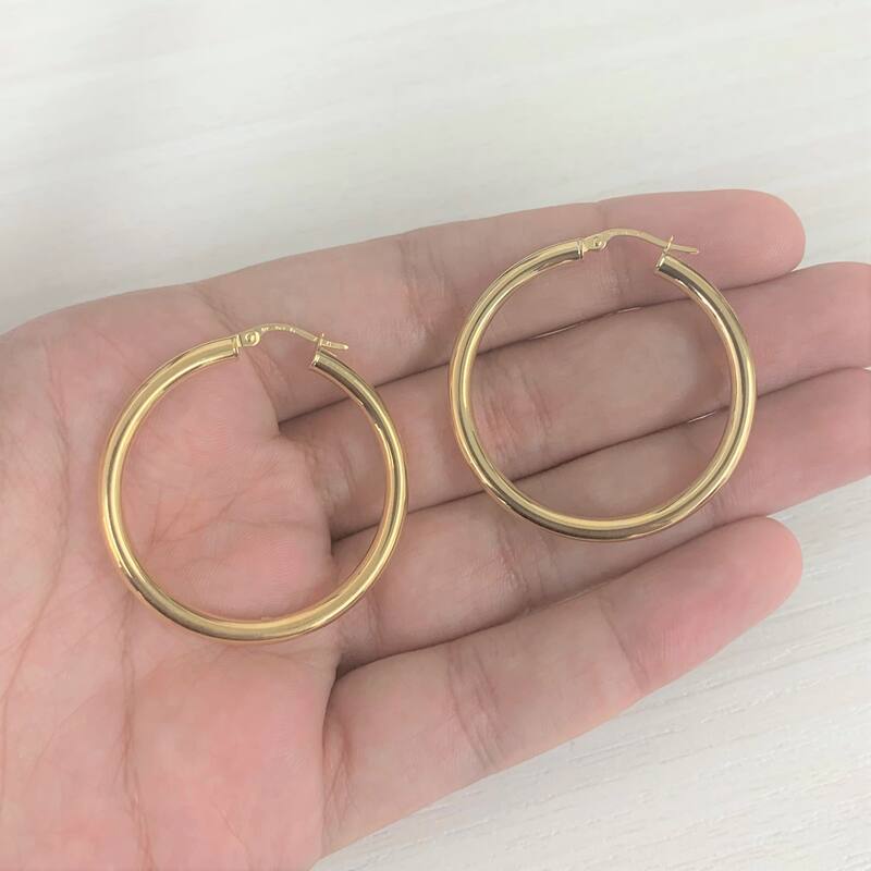 Joelle Collection Hoop Earrings 14K Yellow Gold Earrings 3 x 30 MM 1.25" Inch Yellow Gold Hoops