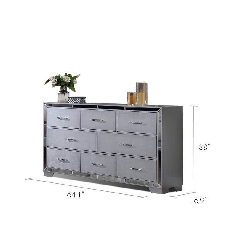 Grace Mirrored Trim Queen Bedroom Set with LED Lights