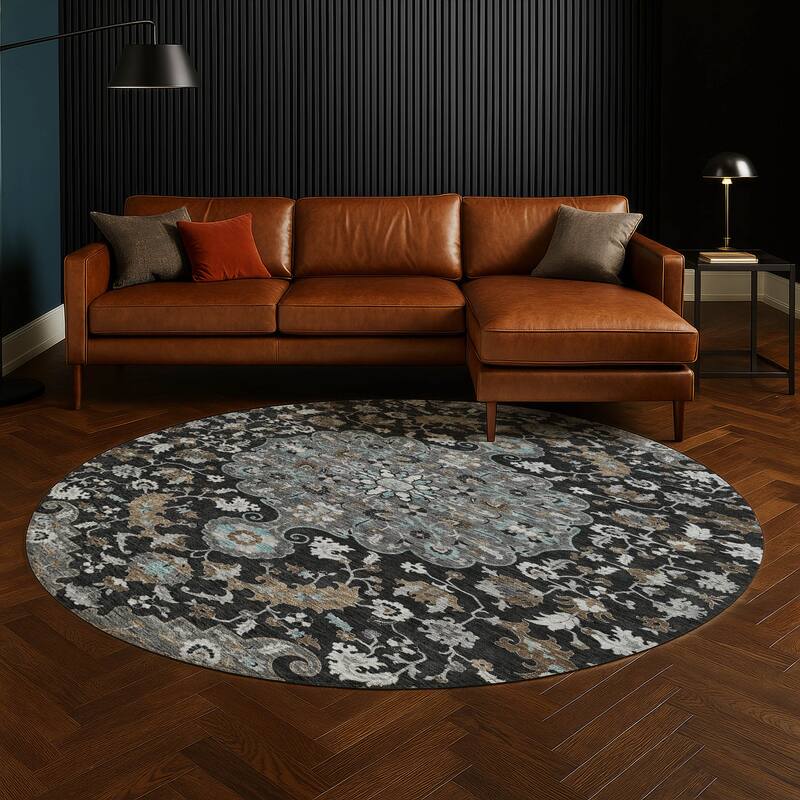 Machine Washable Indoor/ Outdoor Traditional Indore Chantille Rug