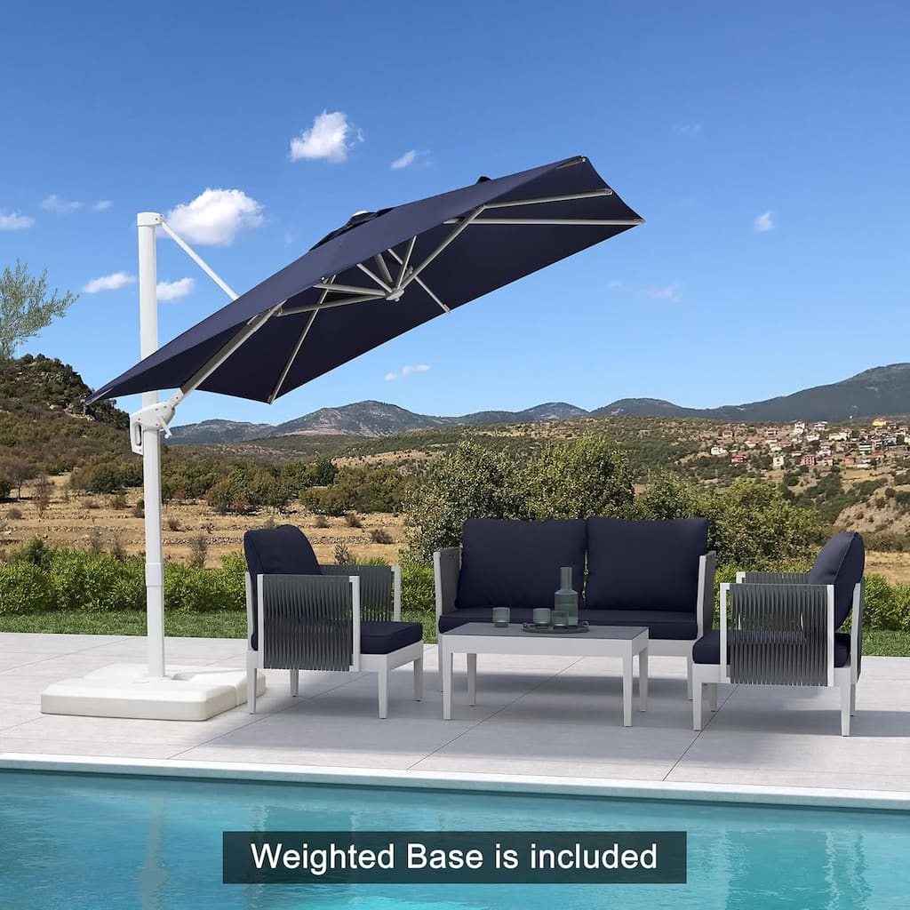 PURPLE LEAF 8 ft White Cantilever Patio Umbrella With Base