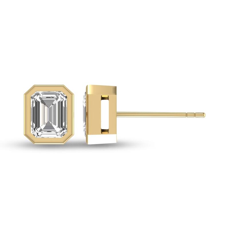 Marquee Lab Grown 3/4 Carat Emerald Bezel Set Diamond Solitaire Earrings in 14K Yellow Gold