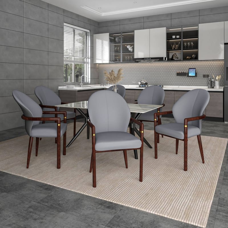 Opaline Modern Leather/Velvet Dining Arm Chair with Gold Accents and Rubberwood Frame for Home Office & Kitchen Set of 2