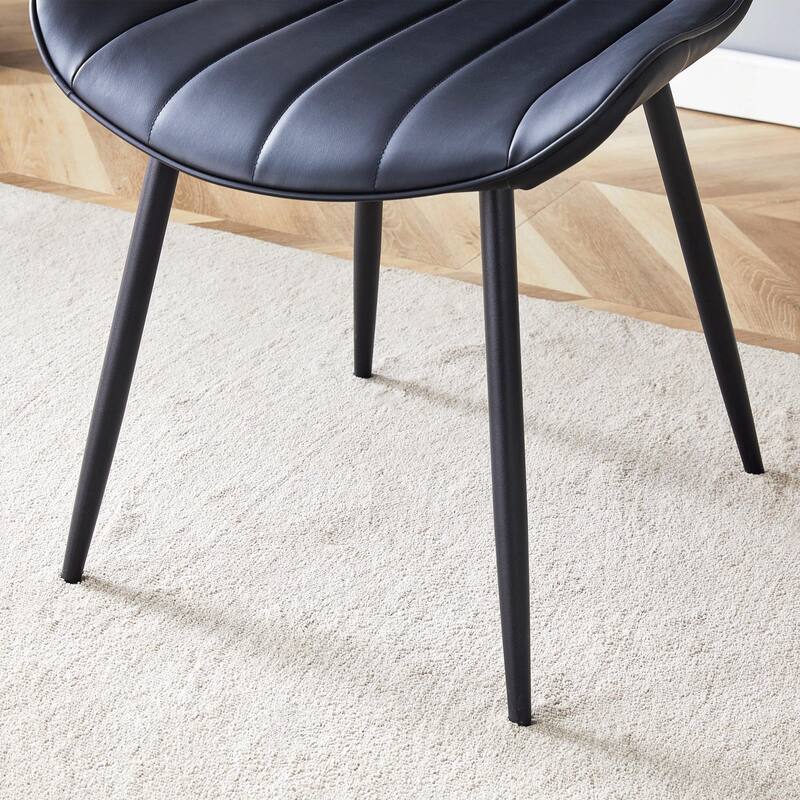 Modern 4 Piece PU Dining Chair Set with Extended Seat Cushion, Metal Legs, Backrest for Dining Room Kitchen Bedroom Living Room