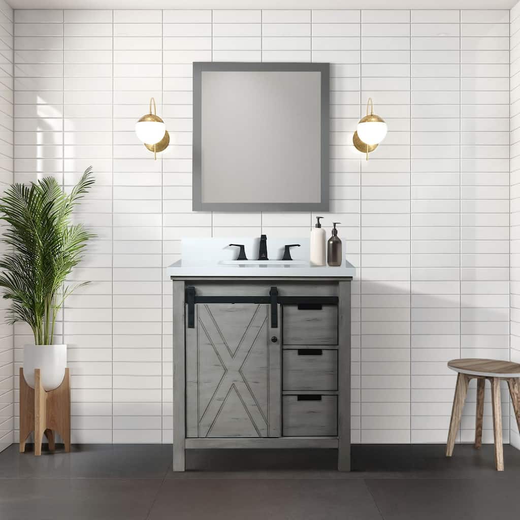 Marsyas 30 in W x 22 in D Ash Grey Bath Vanity, White Quartz Countertop and 28 in Mirror