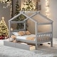 preview thumbnail 34 of 41, Twin Size Wooden House Bed with Drawers Grey