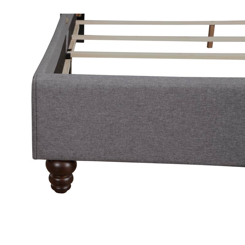 Queen Size Upholstered Platform Bed with Transitional Design and Foam-Padded Headboard