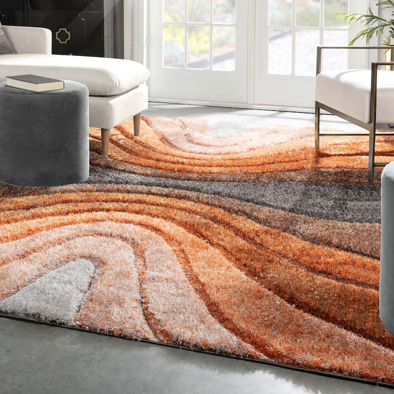 Well Woven San Francisco Luz Geometric Modern Carved Shag Area Rug