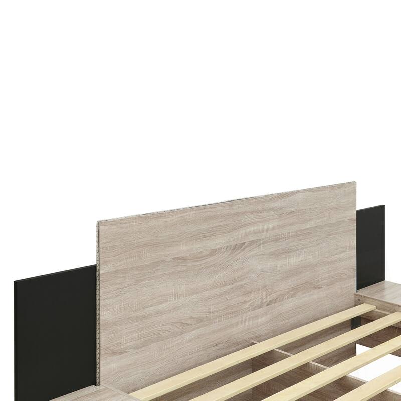 Wooden Floating Platform Bed, with LED Lights and Bedside Nightstand