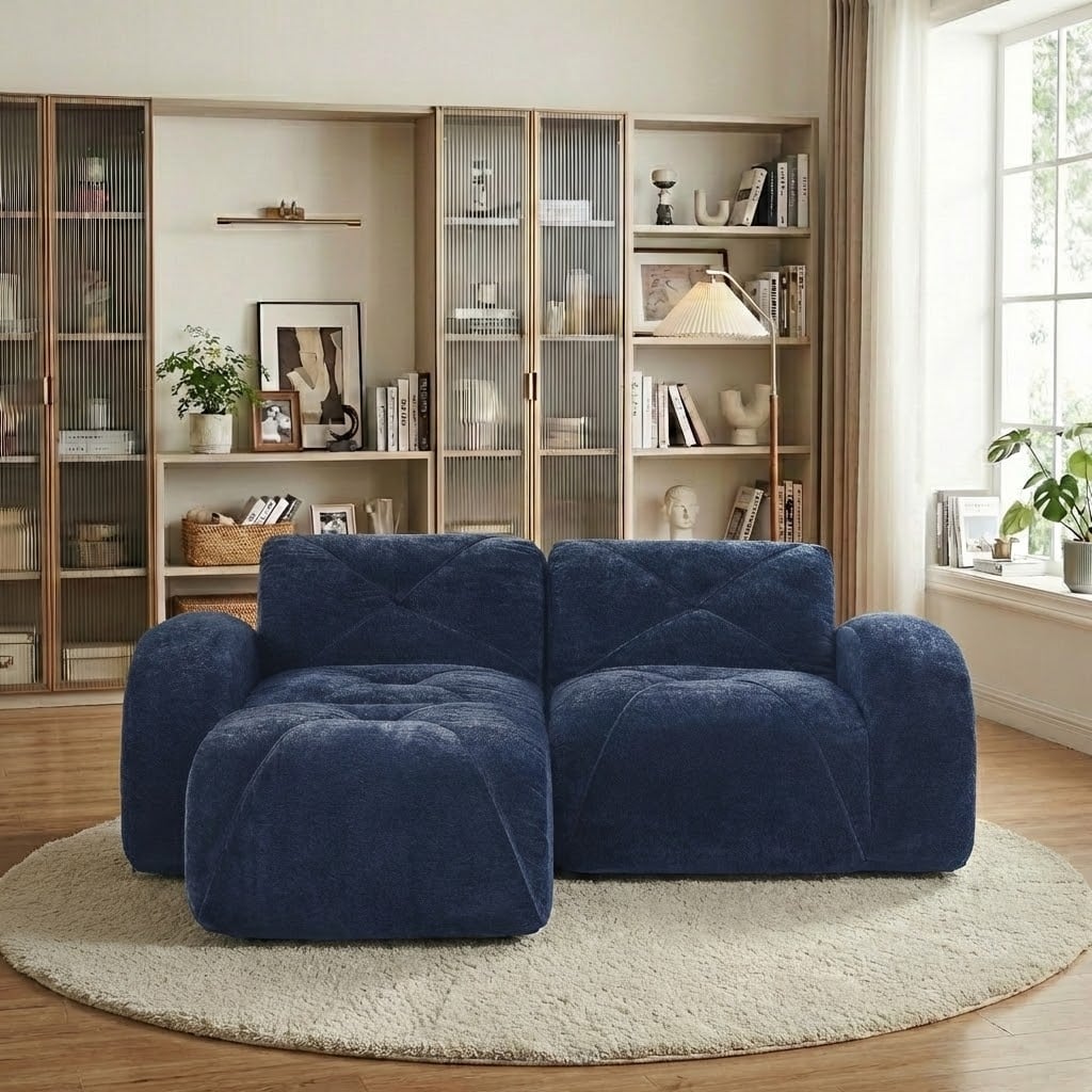Modern Modular Boneless Velvet Sofa with Tufted Cushions,32D High-Density Foam,No Assembly Required for Living Room and Bedroom