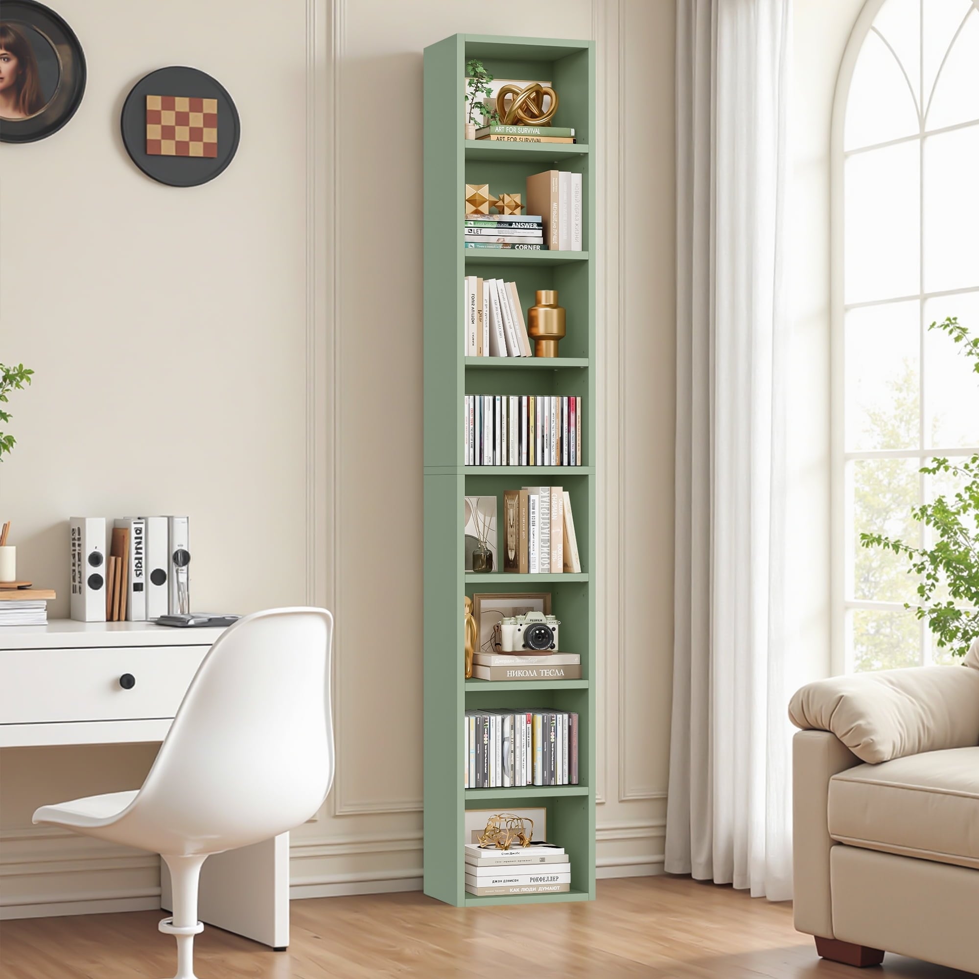 8-Tier Media Storage Tower with 4 Adjustable Shelves, 70.9-Inch Height, 11.6-Inch Width, Holds Up to 33lb per Shelf