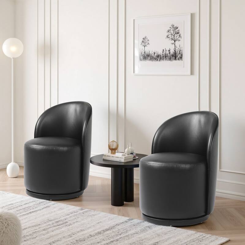 UIXE 2 Set Modern Upholstered Swivel Armless Side Dining Chairs - Black/Leather