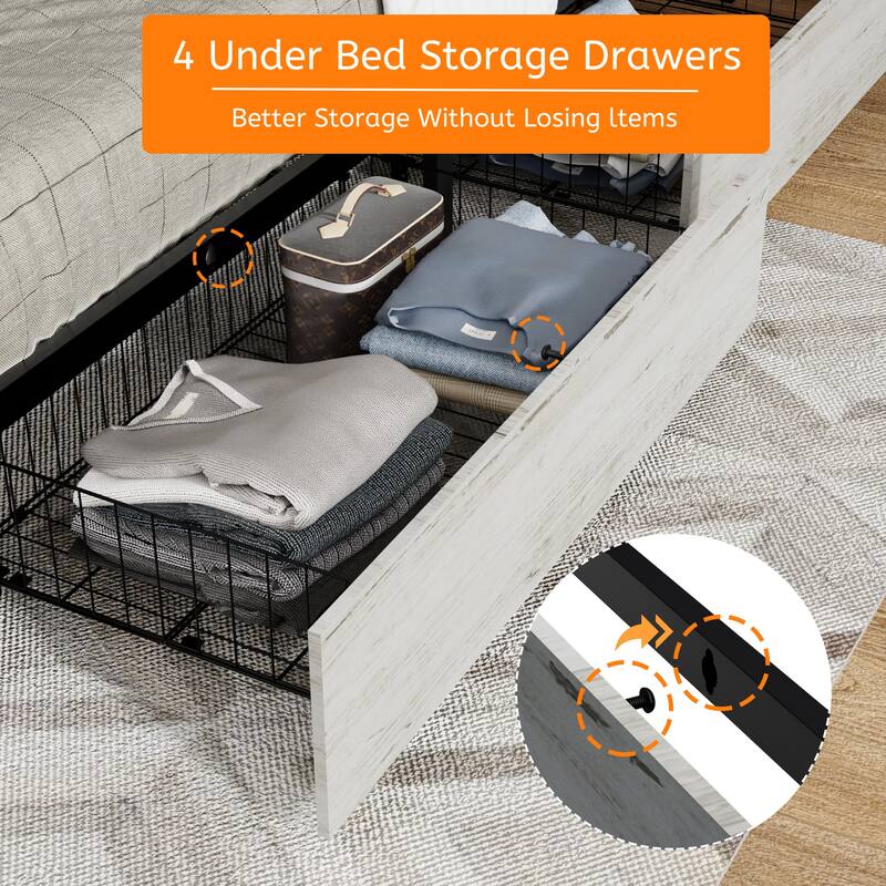 Queen Bed Frame With 4 Storage Drawers