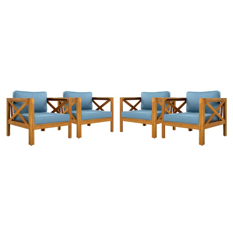 Outdoor Acacia Wood Club Wooden Armchair with Cushions ， Conversation Set,Teak Finish,Beige Cushion set of 2
