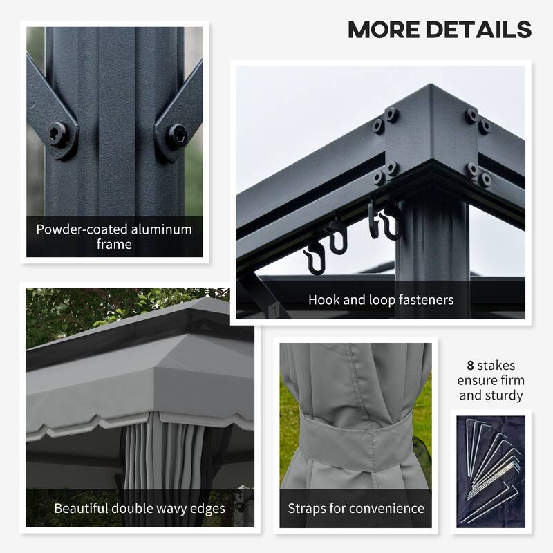 Outsunny 9.5' x 13 Patio Gazebo, Aluminum Frame for Outdoor, Gray