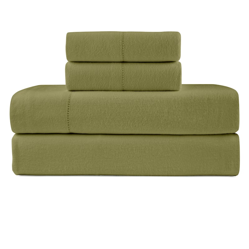Pointehaven Solid Cotton 180 GSM Deep Pocket Oversized Brushed Flannel Sheet Set