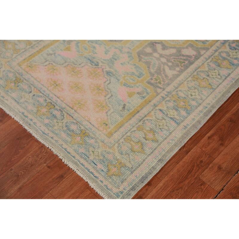 Hand Knotted Oriental 100% Wool Carpet Transitional Geometric Greys & Charcoal Oushak Runner Rug - 12' 1'' X 3' 1''